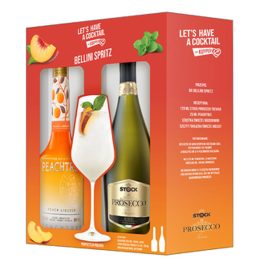 Wino Stock Prosecco 11% białe wytrawne 750 ml i De Kuyper Peachtree 20% 700 ml zestaw
