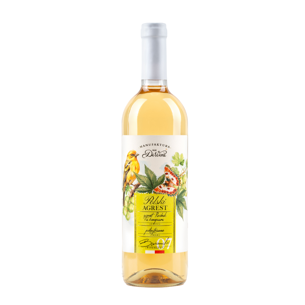 Wino DiWine Polski Owoc z agrestu Rodnik z konopiami 12% białe półwytrawne 750 ml